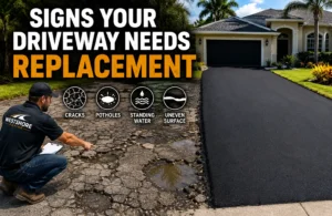 WestShore Paving expert inspecting a cracked driveway showing signs it needs replacement in Tampa